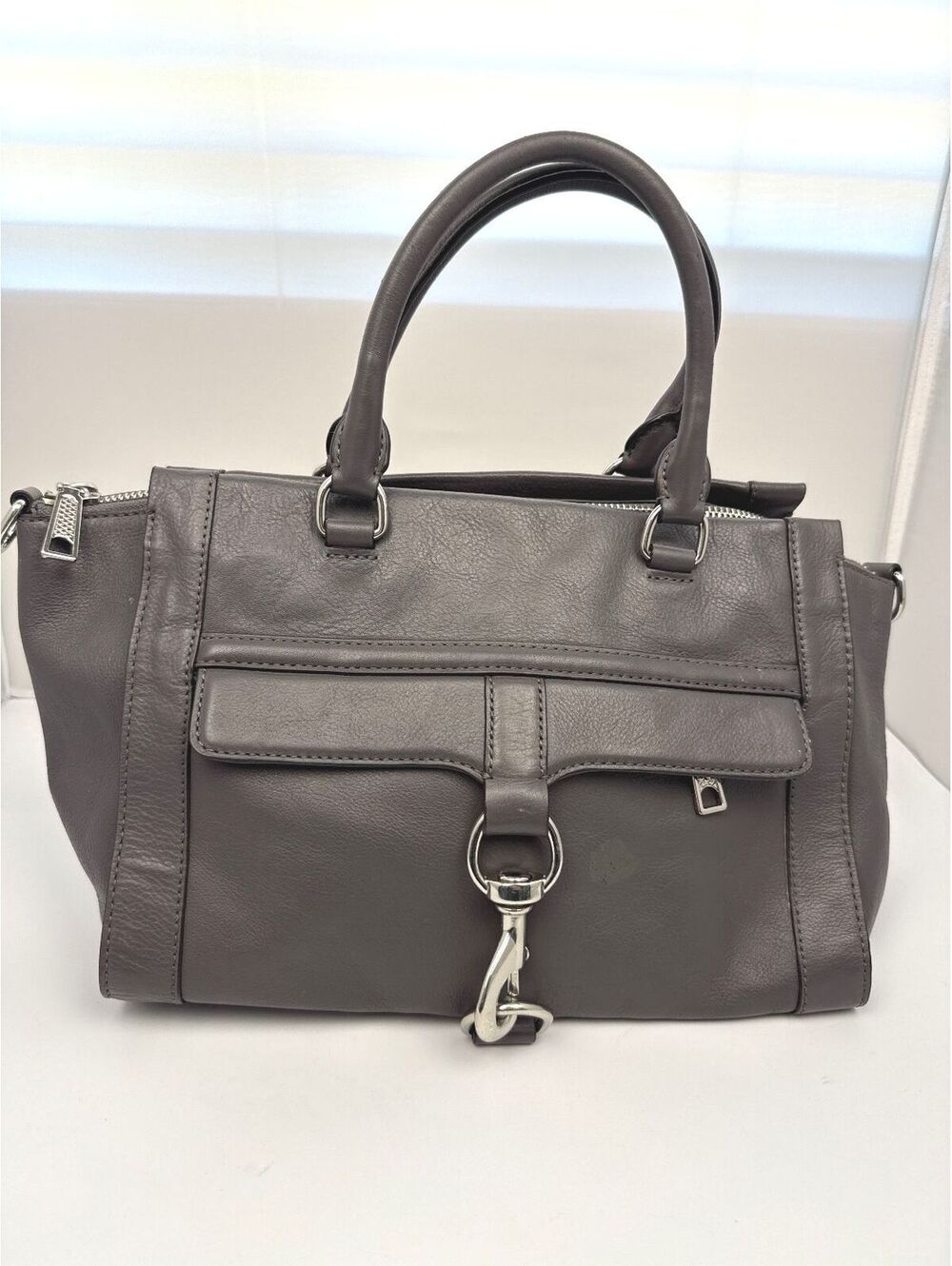 Rebecca Minkoff MAB Morning After Leather Satchel Gray Top Handle Dog Clip Bag